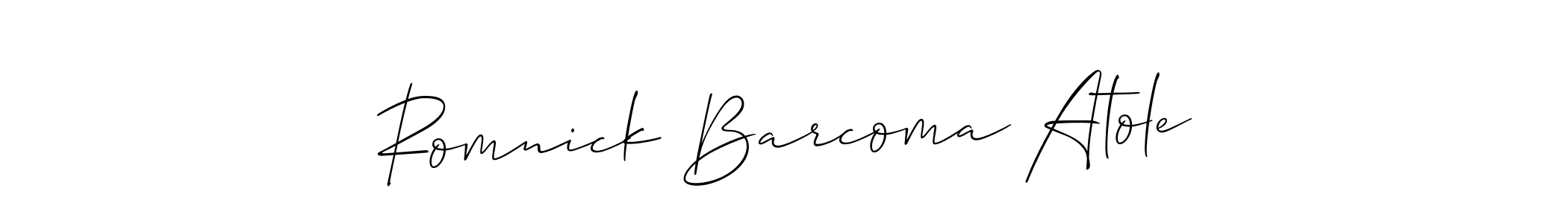 It looks lik you need a new signature style for name Romnick Barcoma Atole. Design unique handwritten (Allison_Script) signature with our free signature maker in just a few clicks. Romnick Barcoma Atole signature style 2 images and pictures png