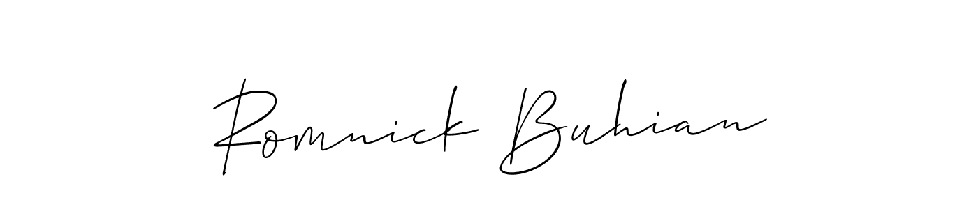 Similarly Allison_Script is the best handwritten signature design. Signature creator online .You can use it as an online autograph creator for name Romnick Buhian. Romnick Buhian signature style 2 images and pictures png