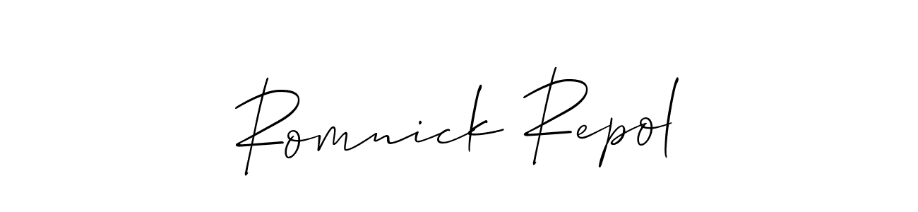 Design your own signature with our free online signature maker. With this signature software, you can create a handwritten (Allison_Script) signature for name Romnick Repol. Romnick Repol signature style 2 images and pictures png