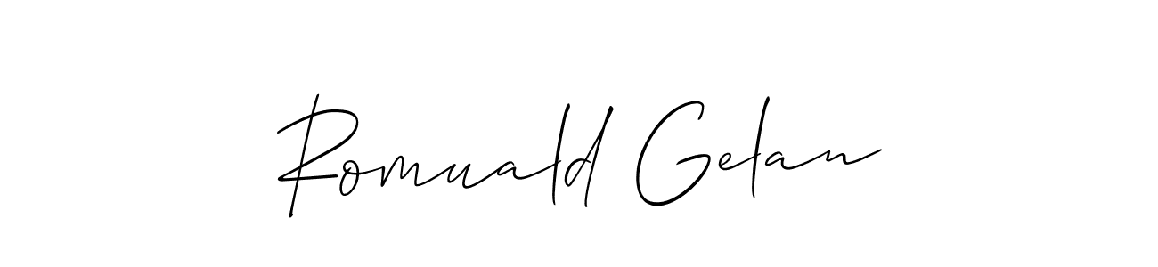 Also You can easily find your signature by using the search form. We will create Romuald Gelan name handwritten signature images for you free of cost using Allison_Script sign style. Romuald Gelan signature style 2 images and pictures png