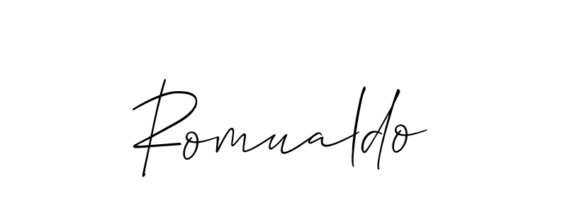 Create a beautiful signature design for name Romualdo. With this signature (Allison_Script) fonts, you can make a handwritten signature for free. Romualdo signature style 2 images and pictures png