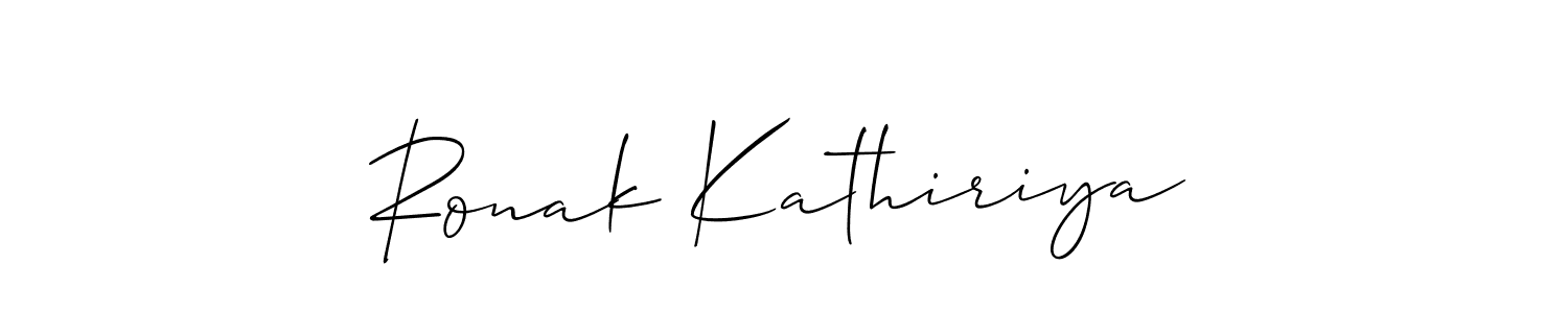 The best way (Allison_Script) to make a short signature is to pick only two or three words in your name. The name Ronak Kathiriya include a total of six letters. For converting this name. Ronak Kathiriya signature style 2 images and pictures png