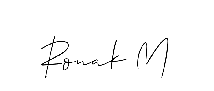 The best way (Allison_Script) to make a short signature is to pick only two or three words in your name. The name Ronak M include a total of six letters. For converting this name. Ronak M signature style 2 images and pictures png