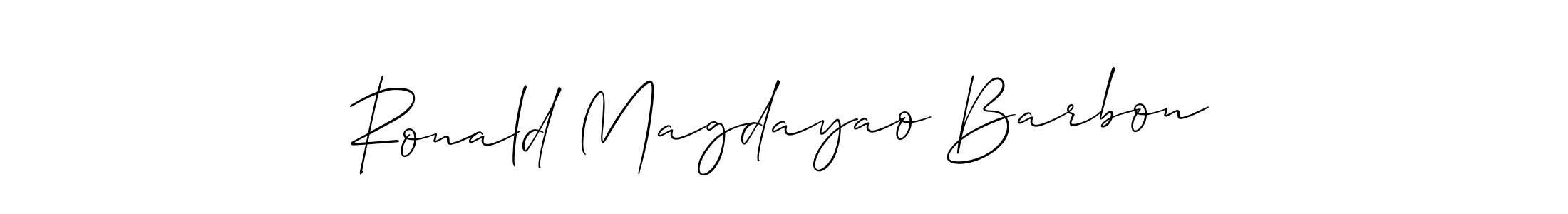 Create a beautiful signature design for name Ronald Magdayao Barbon. With this signature (Allison_Script) fonts, you can make a handwritten signature for free. Ronald Magdayao Barbon signature style 2 images and pictures png