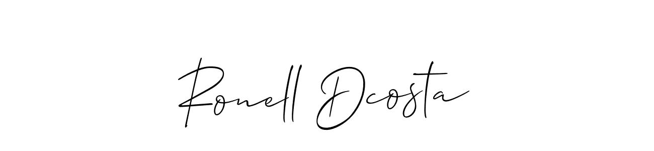 The best way (Allison_Script) to make a short signature is to pick only two or three words in your name. The name Ronell Dcosta include a total of six letters. For converting this name. Ronell Dcosta signature style 2 images and pictures png