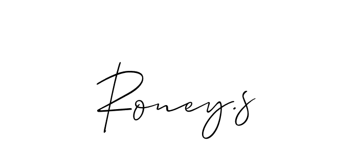 How to make Roney.s name signature. Use Allison_Script style for creating short signs online. This is the latest handwritten sign. Roney.s signature style 2 images and pictures png