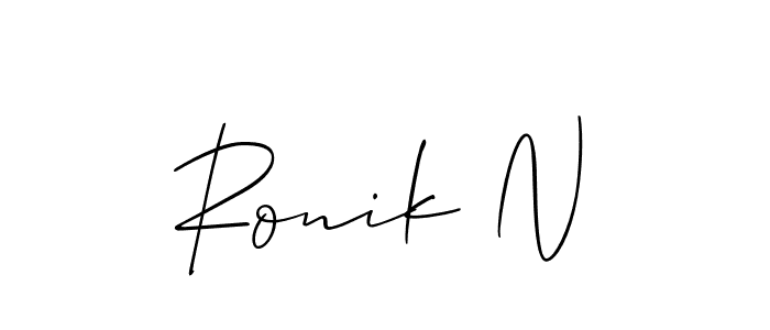 Also You can easily find your signature by using the search form. We will create Ronik N name handwritten signature images for you free of cost using Allison_Script sign style. Ronik N signature style 2 images and pictures png