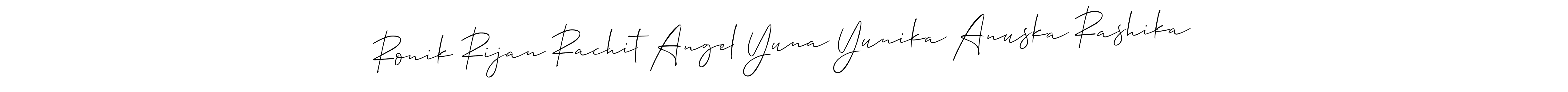 You should practise on your own different ways (Allison_Script) to write your name (Ronik Rijan Rachit Angel Yuna Yunika Anuska Rashika) in signature. don't let someone else do it for you. Ronik Rijan Rachit Angel Yuna Yunika Anuska Rashika signature style 2 images and pictures png