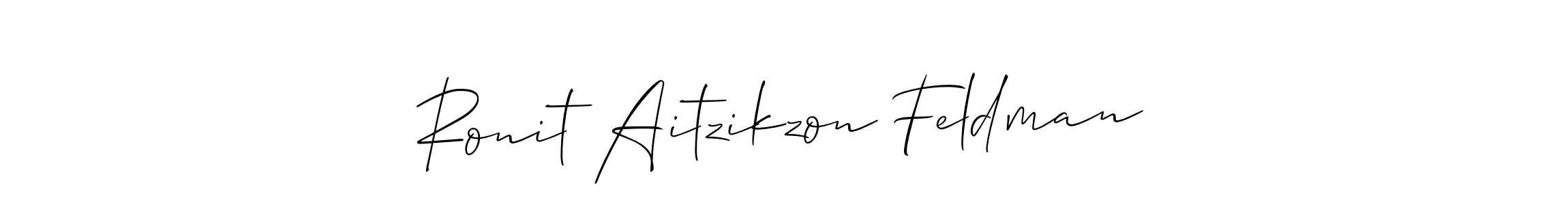 The best way (Allison_Script) to make a short signature is to pick only two or three words in your name. The name Ronit Aitzikzon Feldman include a total of six letters. For converting this name. Ronit Aitzikzon Feldman signature style 2 images and pictures png