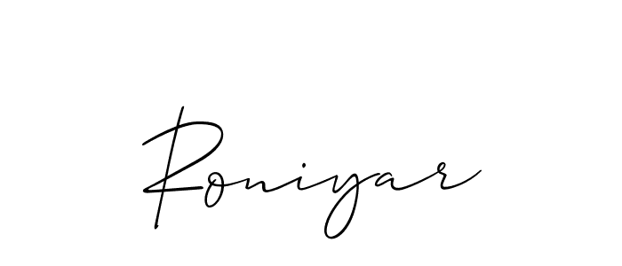 It looks lik you need a new signature style for name Roniyar. Design unique handwritten (Allison_Script) signature with our free signature maker in just a few clicks. Roniyar signature style 2 images and pictures png