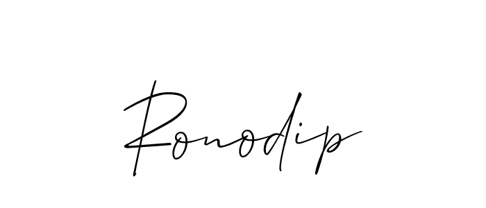 Use a signature maker to create a handwritten signature online. With this signature software, you can design (Allison_Script) your own signature for name Ronodip. Ronodip signature style 2 images and pictures png