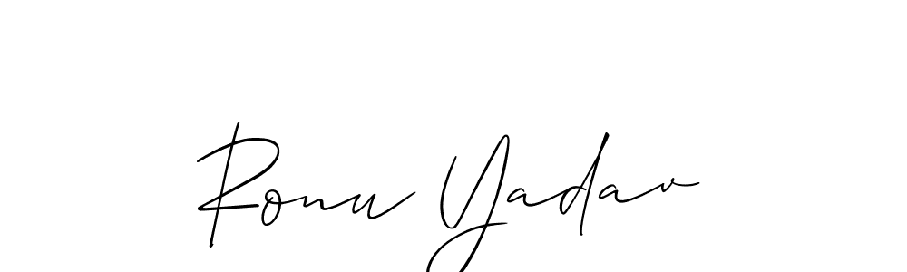 Allison_Script is a professional signature style that is perfect for those who want to add a touch of class to their signature. It is also a great choice for those who want to make their signature more unique. Get Ronu Yadav name to fancy signature for free. Ronu Yadav signature style 2 images and pictures png