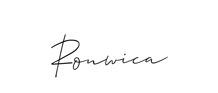 How to make Ronwica name signature. Use Allison_Script style for creating short signs online. This is the latest handwritten sign. Ronwica signature style 2 images and pictures png
