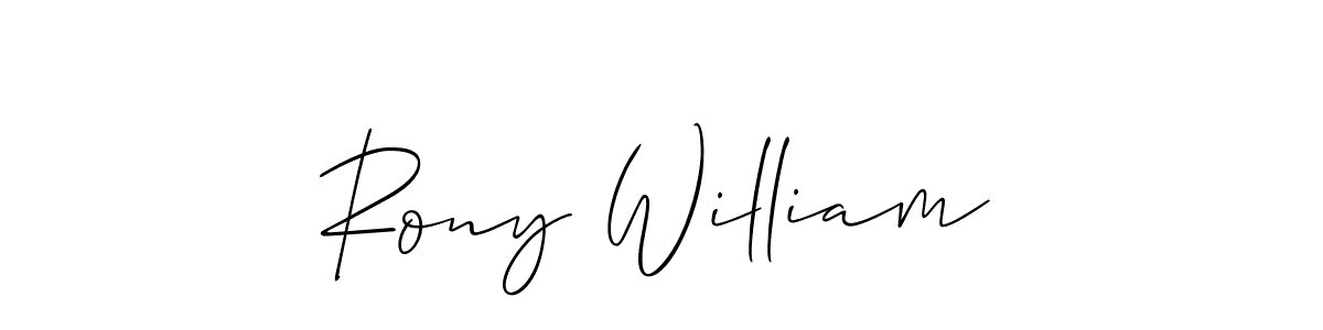 if you are searching for the best signature style for your name Rony William. so please give up your signature search. here we have designed multiple signature styles  using Allison_Script. Rony William signature style 2 images and pictures png