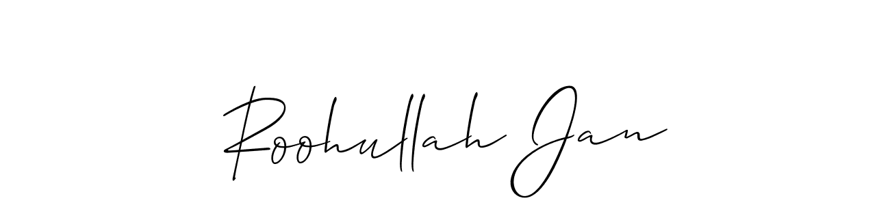 Make a short Roohullah Jan signature style. Manage your documents anywhere anytime using Allison_Script. Create and add eSignatures, submit forms, share and send files easily. Roohullah Jan signature style 2 images and pictures png