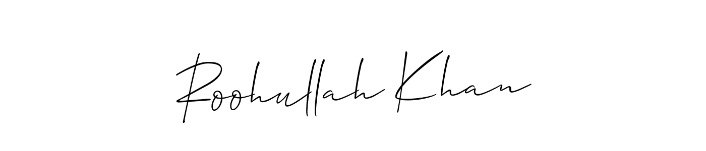 Allison_Script is a professional signature style that is perfect for those who want to add a touch of class to their signature. It is also a great choice for those who want to make their signature more unique. Get Roohullah Khan name to fancy signature for free. Roohullah Khan signature style 2 images and pictures png