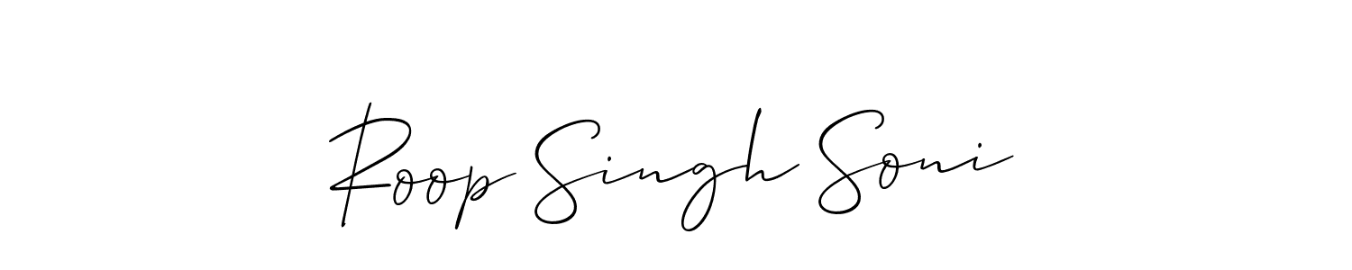 Make a short Roop Singh Soni signature style. Manage your documents anywhere anytime using Allison_Script. Create and add eSignatures, submit forms, share and send files easily. Roop Singh Soni signature style 2 images and pictures png