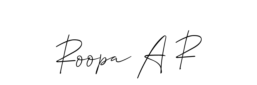 How to make Roopa A R name signature. Use Allison_Script style for creating short signs online. This is the latest handwritten sign. Roopa A R signature style 2 images and pictures png