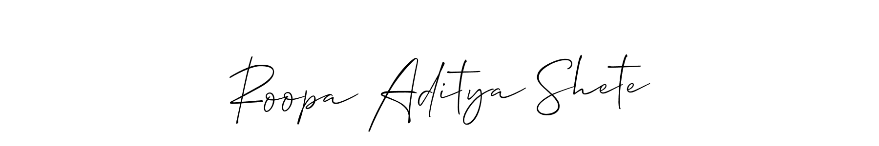 Make a short Roopa Aditya Shete signature style. Manage your documents anywhere anytime using Allison_Script. Create and add eSignatures, submit forms, share and send files easily. Roopa Aditya Shete signature style 2 images and pictures png
