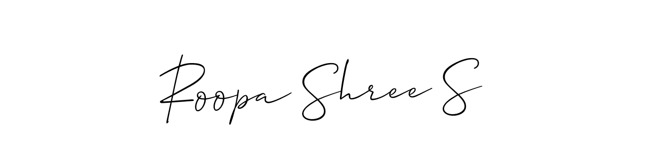 Use a signature maker to create a handwritten signature online. With this signature software, you can design (Allison_Script) your own signature for name Roopa Shree S. Roopa Shree S signature style 2 images and pictures png