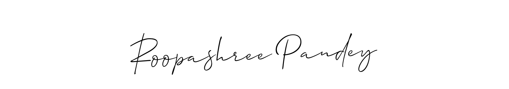 How to make Roopashree Pandey name signature. Use Allison_Script style for creating short signs online. This is the latest handwritten sign. Roopashree Pandey signature style 2 images and pictures png