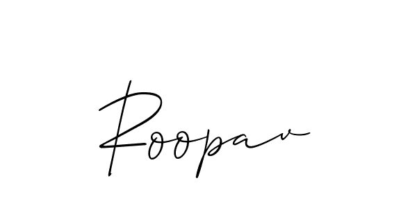 if you are searching for the best signature style for your name Roopav. so please give up your signature search. here we have designed multiple signature styles  using Allison_Script. Roopav signature style 2 images and pictures png