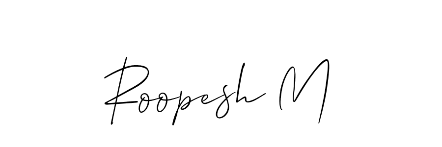 The best way (Allison_Script) to make a short signature is to pick only two or three words in your name. The name Roopesh M include a total of six letters. For converting this name. Roopesh M signature style 2 images and pictures png