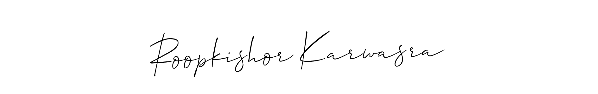 This is the best signature style for the Roopkishor Karwasra name. Also you like these signature font (Allison_Script). Mix name signature. Roopkishor Karwasra signature style 2 images and pictures png