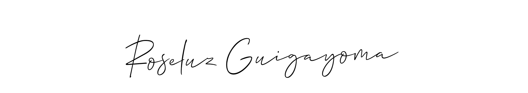 Similarly Allison_Script is the best handwritten signature design. Signature creator online .You can use it as an online autograph creator for name Roseluz Guigayoma. Roseluz Guigayoma signature style 2 images and pictures png