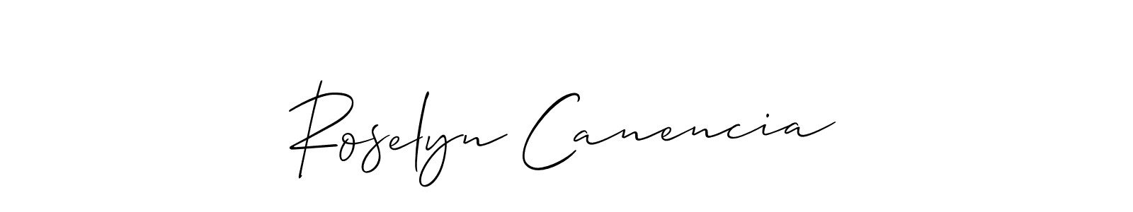 How to make Roselyn Canencia name signature. Use Allison_Script style for creating short signs online. This is the latest handwritten sign. Roselyn Canencia signature style 2 images and pictures png