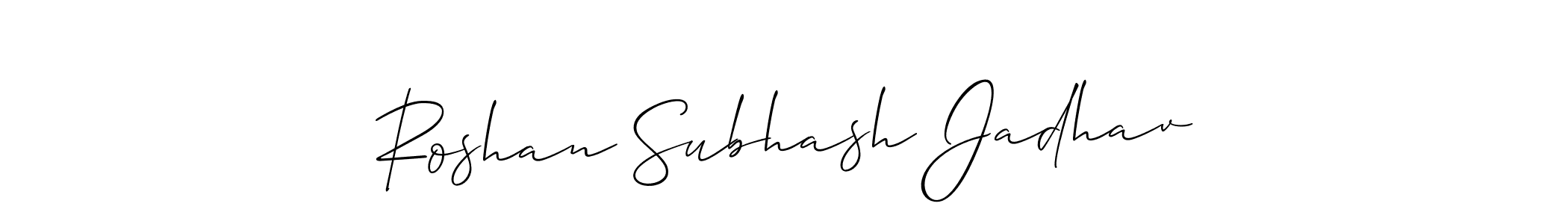 The best way (Allison_Script) to make a short signature is to pick only two or three words in your name. The name Roshan Subhash Jadhav include a total of six letters. For converting this name. Roshan Subhash Jadhav signature style 2 images and pictures png