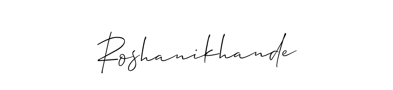 if you are searching for the best signature style for your name Roshanikhande. so please give up your signature search. here we have designed multiple signature styles  using Allison_Script. Roshanikhande signature style 2 images and pictures png