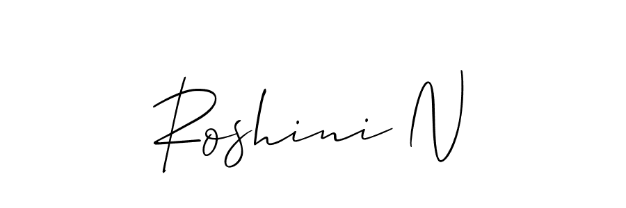 How to make Roshini N name signature. Use Allison_Script style for creating short signs online. This is the latest handwritten sign. Roshini N signature style 2 images and pictures png