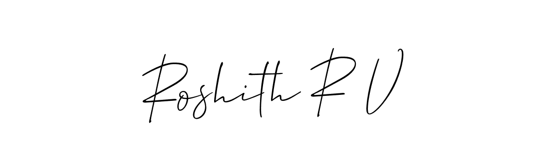 How to make Roshith R V name signature. Use Allison_Script style for creating short signs online. This is the latest handwritten sign. Roshith R V signature style 2 images and pictures png
