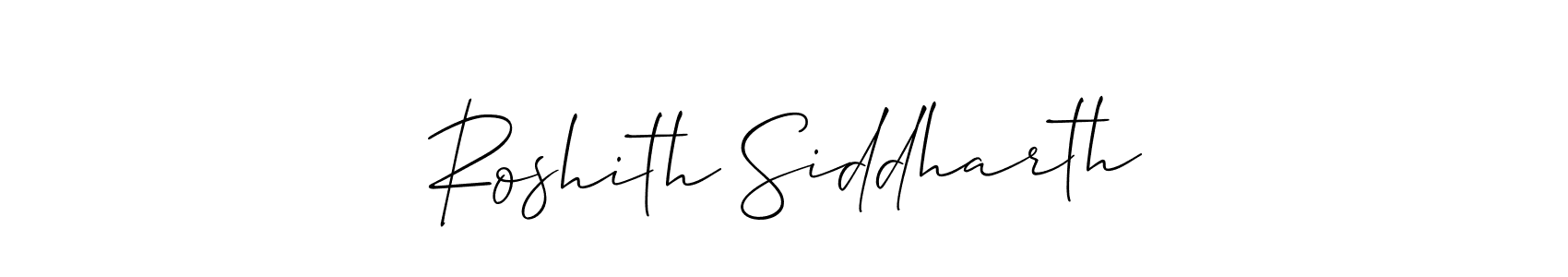 The best way (Allison_Script) to make a short signature is to pick only two or three words in your name. The name Roshith Siddharth include a total of six letters. For converting this name. Roshith Siddharth signature style 2 images and pictures png