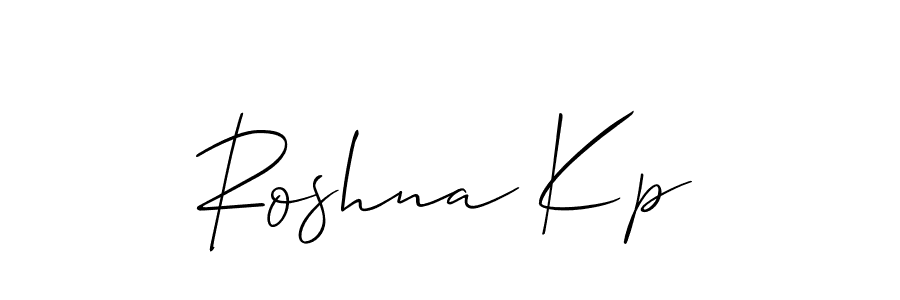 The best way (Allison_Script) to make a short signature is to pick only two or three words in your name. The name Roshna Kp include a total of six letters. For converting this name. Roshna Kp signature style 2 images and pictures png