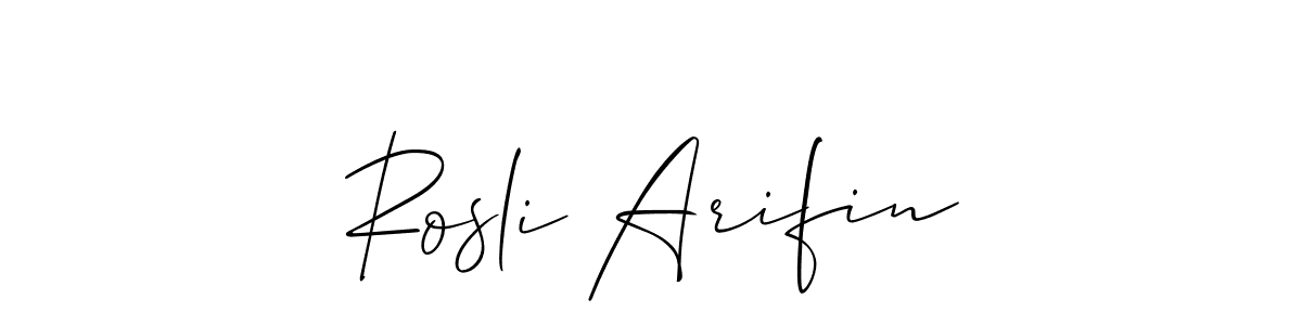 Use a signature maker to create a handwritten signature online. With this signature software, you can design (Allison_Script) your own signature for name Rosli Arifin. Rosli Arifin signature style 2 images and pictures png