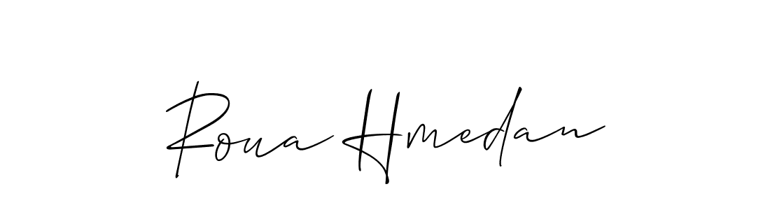 The best way (Allison_Script) to make a short signature is to pick only two or three words in your name. The name Roua Hmedan include a total of six letters. For converting this name. Roua Hmedan signature style 2 images and pictures png