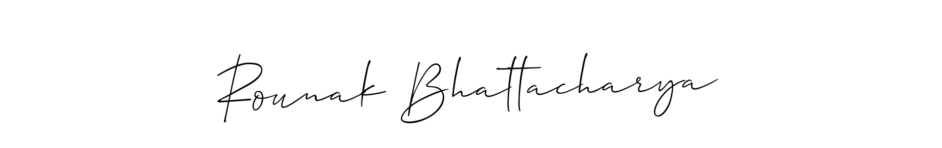 The best way (Allison_Script) to make a short signature is to pick only two or three words in your name. The name Rounak Bhattacharya include a total of six letters. For converting this name. Rounak Bhattacharya signature style 2 images and pictures png