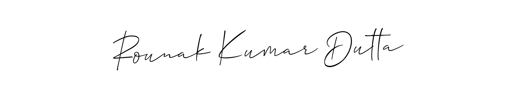 The best way (Allison_Script) to make a short signature is to pick only two or three words in your name. The name Rounak Kumar Dutta include a total of six letters. For converting this name. Rounak Kumar Dutta signature style 2 images and pictures png