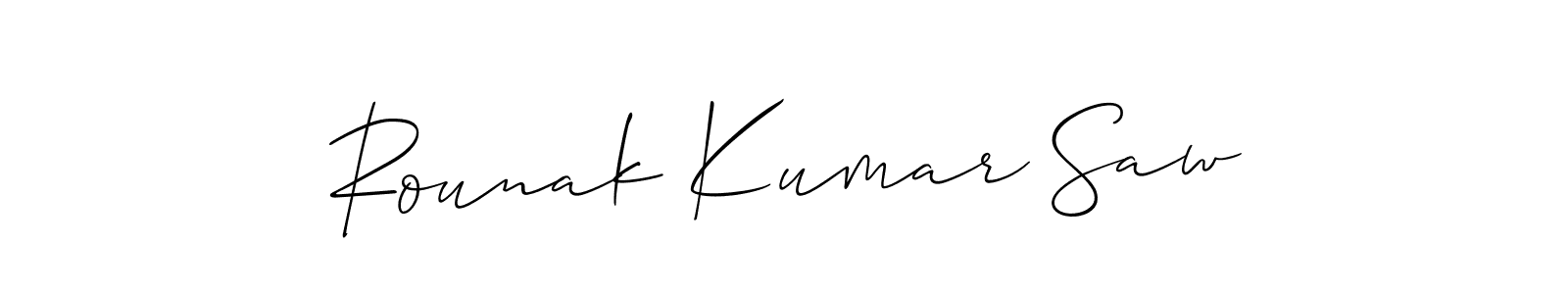 Make a short Rounak Kumar Saw signature style. Manage your documents anywhere anytime using Allison_Script. Create and add eSignatures, submit forms, share and send files easily. Rounak Kumar Saw signature style 2 images and pictures png