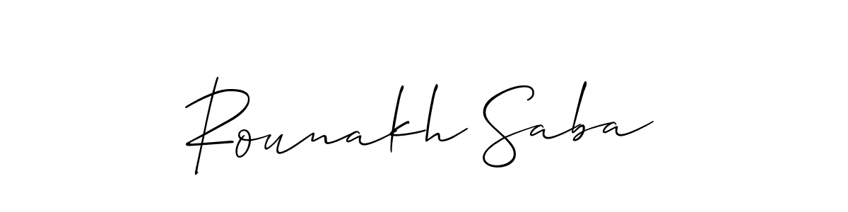 Use a signature maker to create a handwritten signature online. With this signature software, you can design (Allison_Script) your own signature for name Rounakh Saba. Rounakh Saba signature style 2 images and pictures png