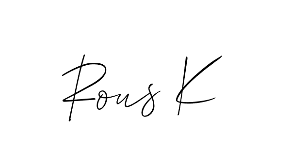 Make a beautiful signature design for name Rous K. With this signature (Allison_Script) style, you can create a handwritten signature for free. Rous K signature style 2 images and pictures png