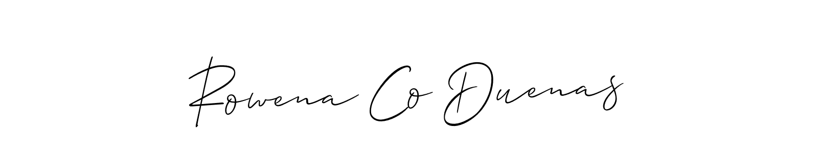 How to Draw Rowena Co Duenas signature style? Allison_Script is a latest design signature styles for name Rowena Co Duenas. Rowena Co Duenas signature style 2 images and pictures png