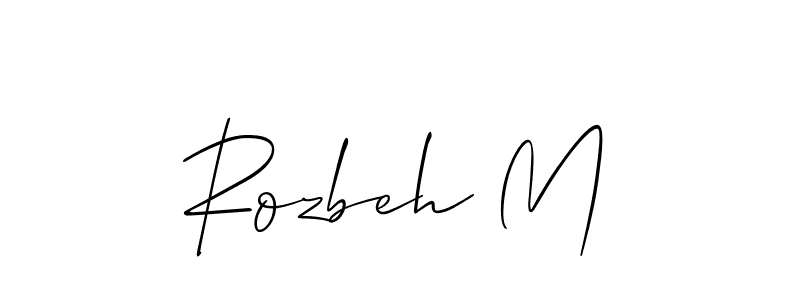 Allison_Script is a professional signature style that is perfect for those who want to add a touch of class to their signature. It is also a great choice for those who want to make their signature more unique. Get Rozbeh M name to fancy signature for free. Rozbeh M signature style 2 images and pictures png