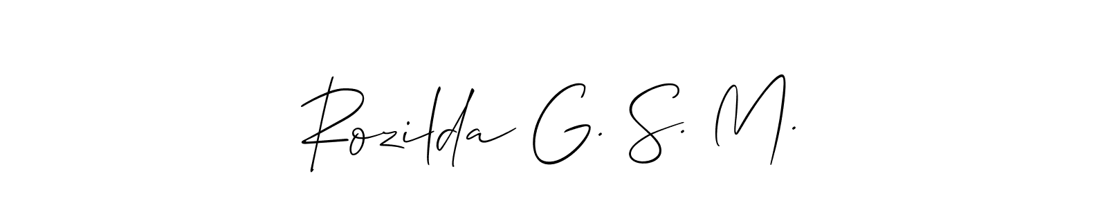 How to make Rozilda G. S. M. name signature. Use Allison_Script style for creating short signs online. This is the latest handwritten sign. Rozilda G. S. M. signature style 2 images and pictures png