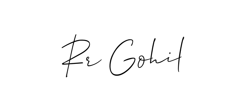The best way (Allison_Script) to make a short signature is to pick only two or three words in your name. The name Rr Gohil include a total of six letters. For converting this name. Rr Gohil signature style 2 images and pictures png