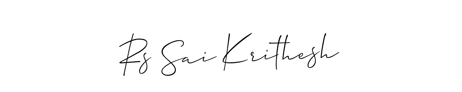 if you are searching for the best signature style for your name Rs Sai Krithesh. so please give up your signature search. here we have designed multiple signature styles  using Allison_Script. Rs Sai Krithesh signature style 2 images and pictures png