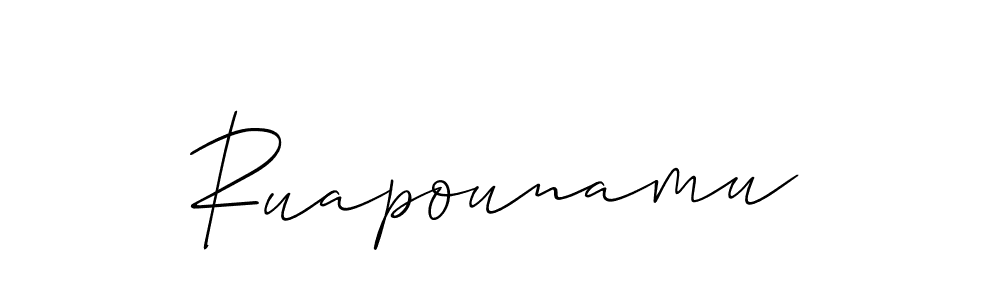 if you are searching for the best signature style for your name Ruapounamu. so please give up your signature search. here we have designed multiple signature styles  using Allison_Script. Ruapounamu signature style 2 images and pictures png