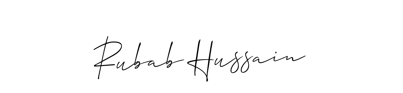 How to make Rubab Hussain name signature. Use Allison_Script style for creating short signs online. This is the latest handwritten sign. Rubab Hussain signature style 2 images and pictures png